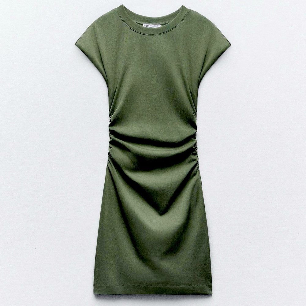 Zara Casual Elegant Olive Green Dress
